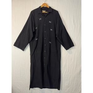 Vtg ALEJANDRO JULIAN Shirt Dress Cats Cotton Embroidered Womens Size Large Black
